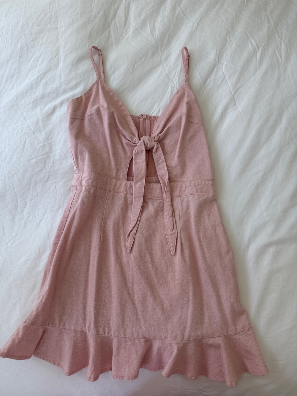 L'ATISTE Blush Pink Linen Tie-Front Summer Dress